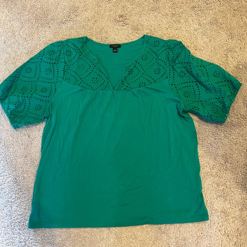 Ann Taylor Green Eyelet Shirt